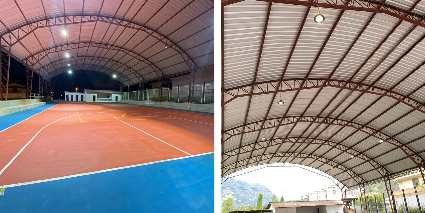 Cancha deportiva con nueva cubierta